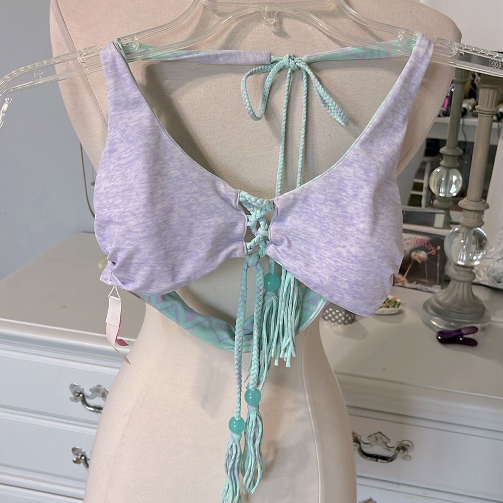 Victorias Secret Bikini Top Reversible Boho Lavender Aquamarine Tassels XS Women - Picture 13 of 15